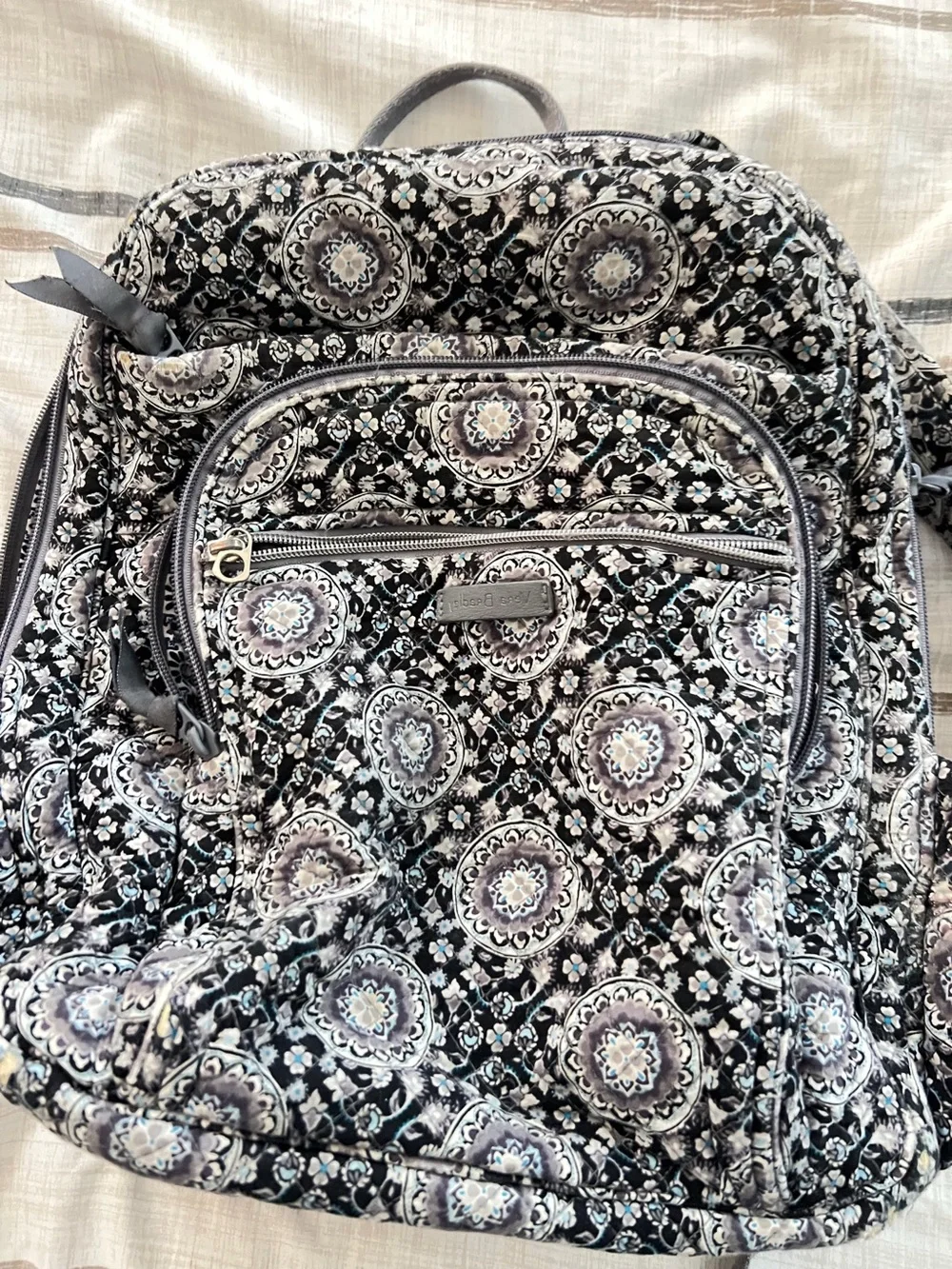 Vera Bradley Black and Gray Medallion Quilted Backpack